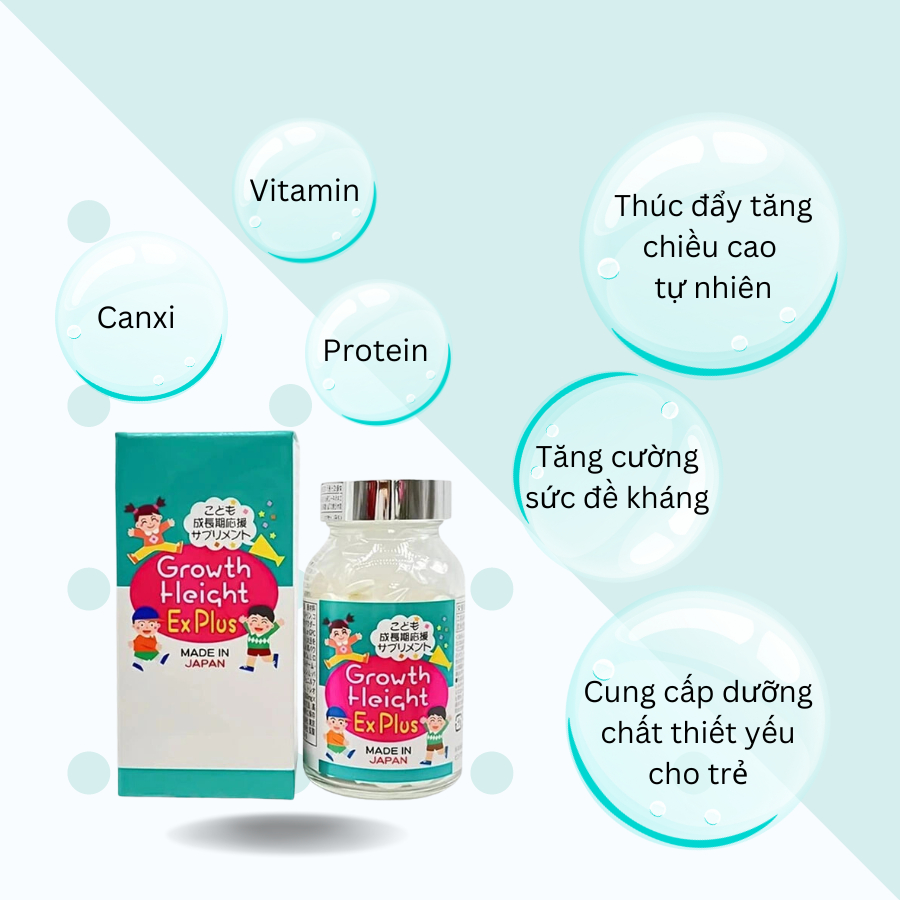Viên uống hỗ trợ tăng chiều cao Growth Height EX Plus Nhật Bản cho trẻ từ 3 tuổi đến 10 tuổi.