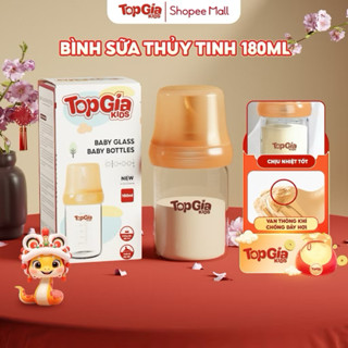 Bình sữa thuỷ tinh cao cấp Topgia núm ti silicon siêu mềm chống sặc giảm đầy hơi 180ml