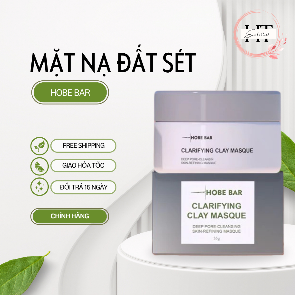 Mặt nạ đất sét HOBEBAR 55g làm sạch sâu se khít lỗ chân lông loại bỏ mụn đầu đen hiệu quả và làm khô