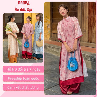 Áo Dài Hàn Dũ Tết 2025 Hottrend - Áo Dài Cách Tân Voan Tơ 4 Tà Dáng Suông Phù Hợp Mặc Tết Du Xuân Namy AD1079