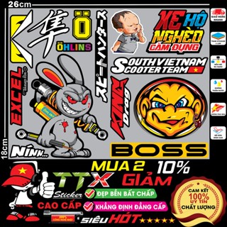 tem dán xe điện sticker thỏ điên cầm phuộc, ohlins, bé nín, chống nước bao bay màu - team dán xe mọi vị trí