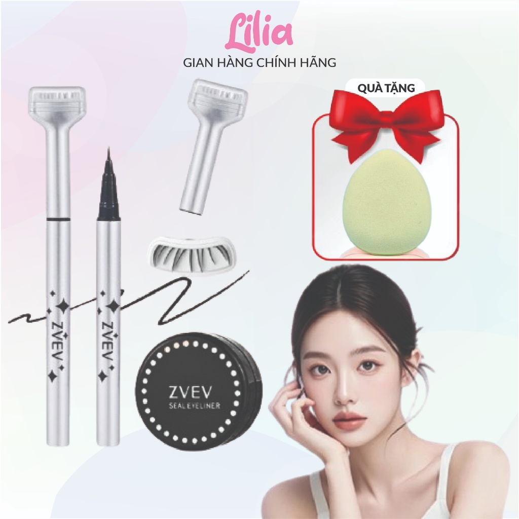  Bút kẻ mi dưới & kẻ mắt eyeliner 3in1 ZVEV kèm khuôn in mi dưới  màu mực sắc nét lâu trôi bền màu 