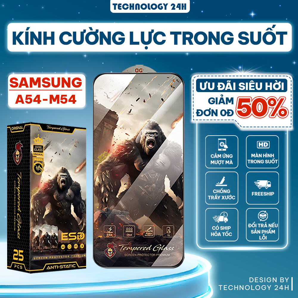 Kính cường lực Samsung A54, M54 trong suốt full màn, chống ánh sáng xanh, chống trầy xước, bảo vệ mắ