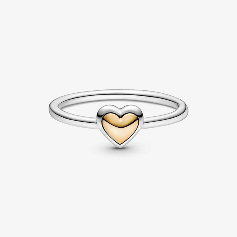 CHÍNH HÃNG - PANDORA Domed Golden Heart Ring (Silver Sterling, 14K Gold plated) - Nhẫn hình trái tim