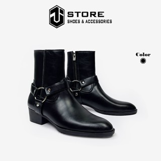 Giày Zip Boot Harness Hessian J1, Giày Boot Nam Khóa Kéo Da Tấm Đế Cao Su Tăng Chiều Cao 5cm