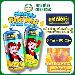 6 Túi 90 Xúc Xích Tiệt Trùng Heo Cao Bồi Nhân Phô Mai Tan Chảy Vị Nguyên Bản, Vị Bắp Cây 32G