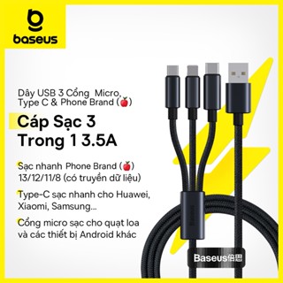 Dây cáp BASEUS dây cáp 3 trong 1 từ USB sang Micro + Type C + Ligh thích hợp cho Samsung Huawei Phone
