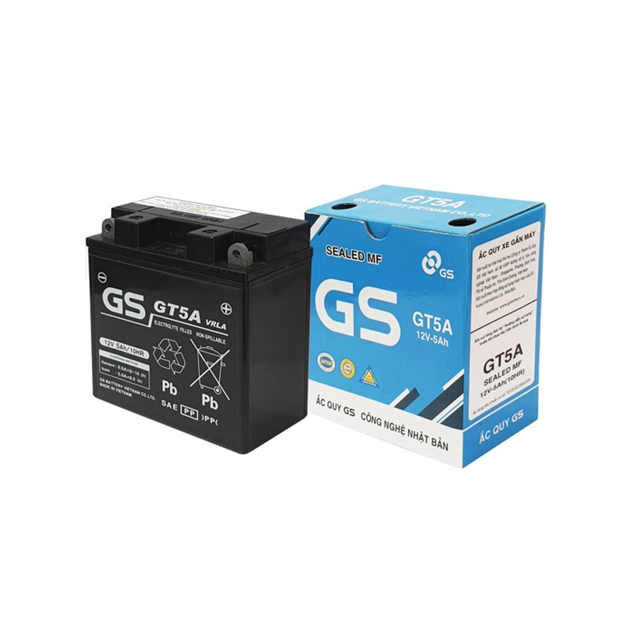 Bình ắc quy khô GS GT5A 12V-5Ah cho xe máy Dream, Wave, Future, Sirius, Jupiter, Taurus, Mio