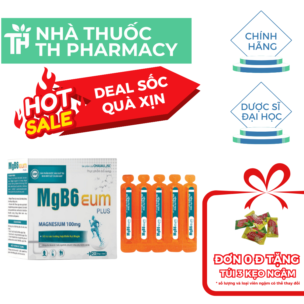 [☑️BAO CHECK] Magie B6 EUM Bổ Sung Magie Giảm Trằn Trọc Quấy Đêm Tăng Cường Sức Khỏe Hộp 20 ống TH P