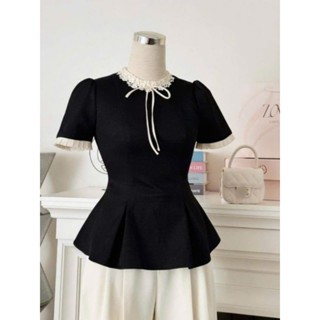 Áo Peplum thiết kế cổ bèo phối viền ren xinh xắn, áo mặc đi làm, đi chơi