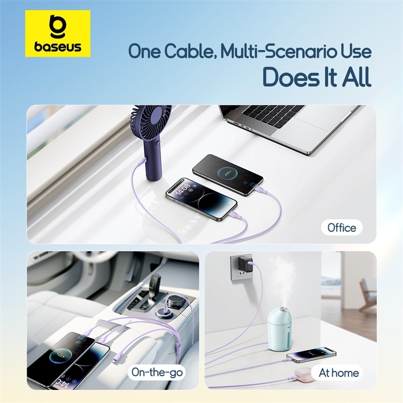 Cáp sạc nhanh và truyền dữ liệu Baseus 3.5A - 3 trong 1 USB-A sang Micro + Ligh + Type-C, chống đứt gãy, sạc an toàn | BigBuy360 - bigbuy360.vn