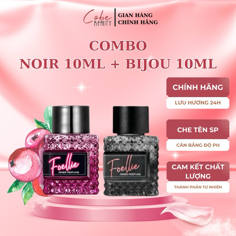 Combo 10ml [Noir + Bijou] Nước hoa vùng kín Foellie chính hãng cao cấp Hàn Quốc, lưu hương lâu 10ml