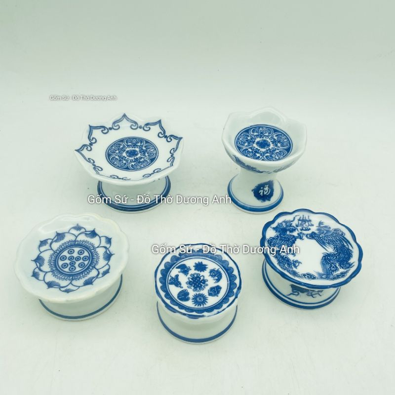 Chân kê nến màu xanh - Đế để nến men lam