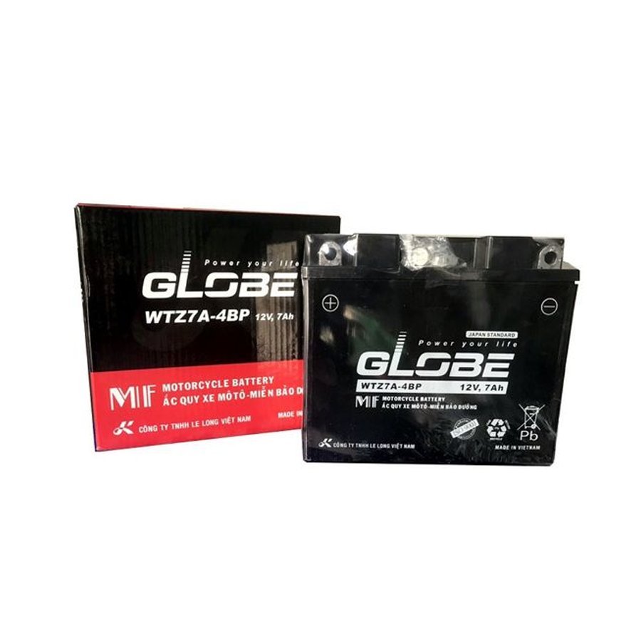 Ắc Quy Khô GLOBE WTZ7A-4BP 12V-7AH | Bình ắc quy dành cho xe máy Yamaha Nouvo I, II, III đời cũ