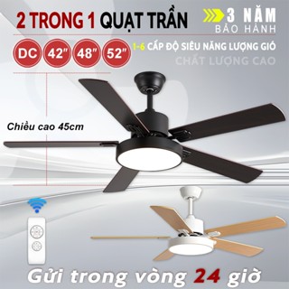 Quạt trần đèn 132cm led cánh gỗ quạt trần đèn 5 Cánh Gió Điều Khiển Từ Xa Hẹn Giờ kèm Remote