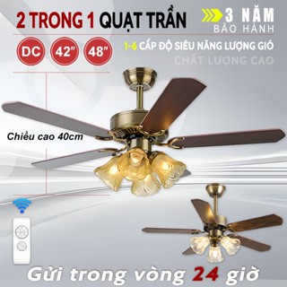 Gogeous quạt trần phòng khách cánh gỗ quạt trần đèn cho phòng ngủ có điều khiển từ xa 6 cấp độ gió