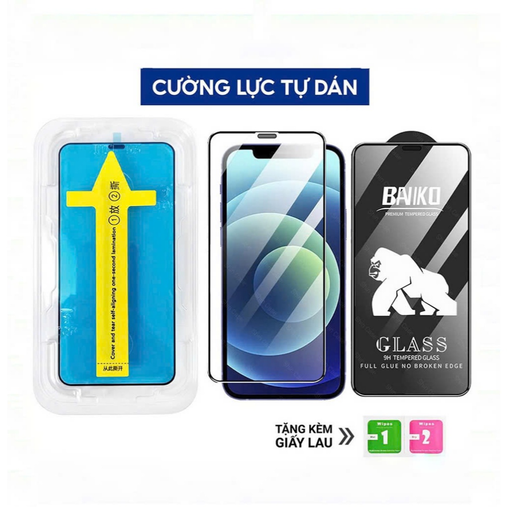 Kính Cường Lực iPhone Baikô Cao Cấp, Full Màn - iP 6/6s/7/8/Plus/X/XS/XR/11/12/13/14/15/16/17/Pro/Max/Air