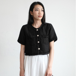 Áo Khoác Crop Top Vải Tweed The J Studio - HEMI TWEED - Ba Màu Trắng, Đen, Hồng