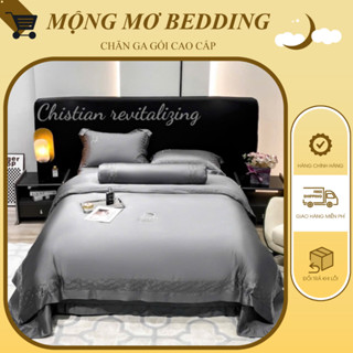 BỘ CHĂN GA GỐI CAO CẤP TENCEL THƯƠNG HIỆU 100S , Bộ 5 món ga chần phủ kèm vỏ ôm tặng kèm túi xách da cao cấp