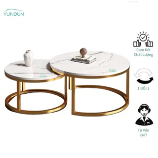 YUNDUN Bộ Bàn Trà Tròn Sofa Bàn Uống Nước Phòng Khách Gỗ Vân Đá Phong Cách Bắc Âu Cổ Điển Sang Trọng