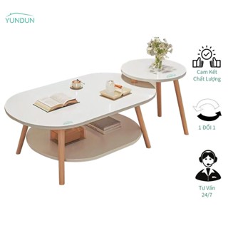 YUNDUN Bộ 2 Bàn Cafe Phòng Khách Bàn Ovan Bàn Sofa Chân Gỗ Sồi Tự Nhiên Sang Trọng Bàn Trà Uống Nước