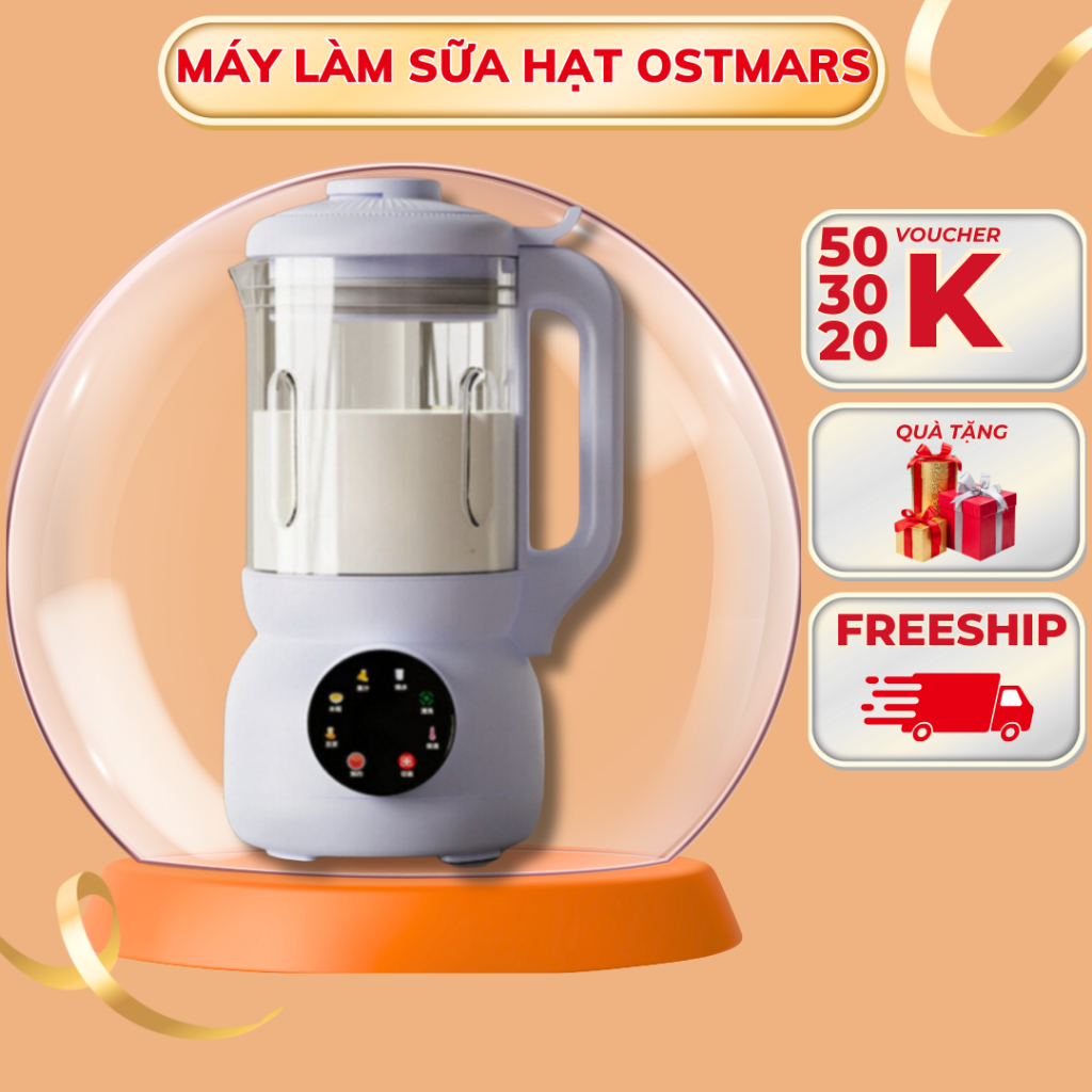 Máy Làm Sữa Hạt Đa Chức Năng OSTMART Cối Thủy Tinh Mới Dung Tích 1100ml Lưỡi Dao 10 Cánh