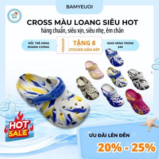  Dép sục Cross giày sục cross màu loang xuất dư cho bé trai bé gái tặng kèm 8 sticker 