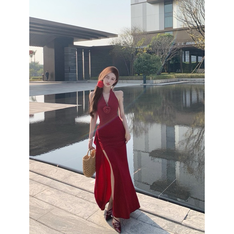 Đầm body cổ yếm khoét ngực phối xẻ tà TABISHOP Váy body dự tiệc thiết kế sexy sang chảnh đi biển đi chơi(62) | BigBuy360 - bigbuy360.vn