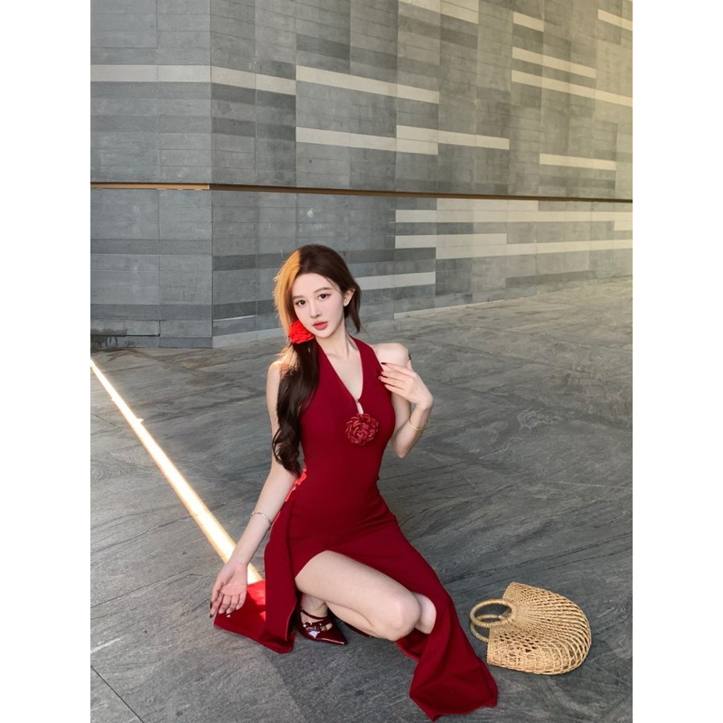 Đầm body cổ yếm khoét ngực phối xẻ tà TABISHOP Váy body dự tiệc thiết kế sexy sang chảnh đi biển đi chơi(62) | BigBuy360 - bigbuy360.vn