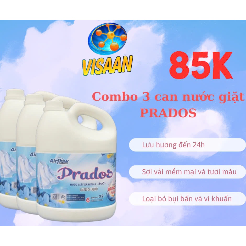 COMBO 3 CAN nước giặt cao cấp Prados M hương nước hoa quyến rũ 1700ml X3.