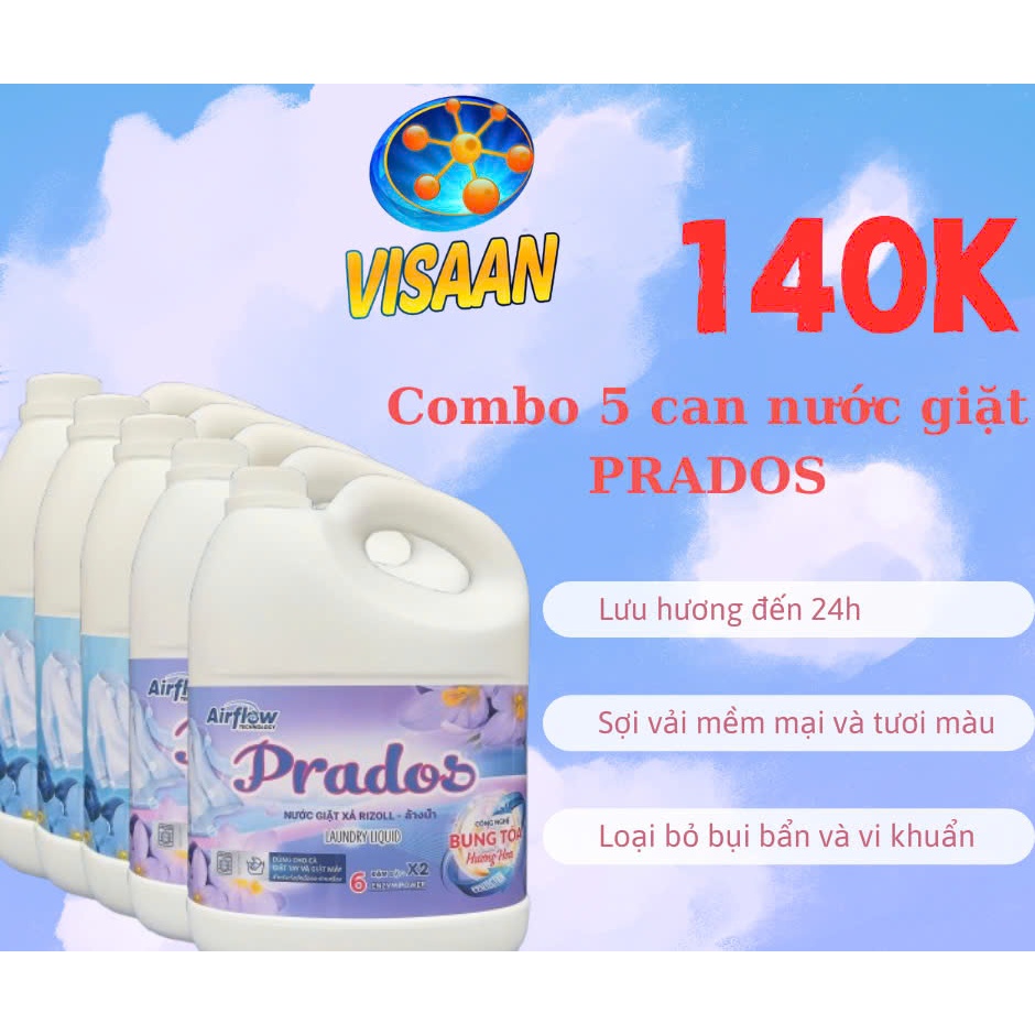 COMBO 5 CAN nước giặt cao cấp Prados M, dưỡng vải dịu nhẹ 1700ml X5.