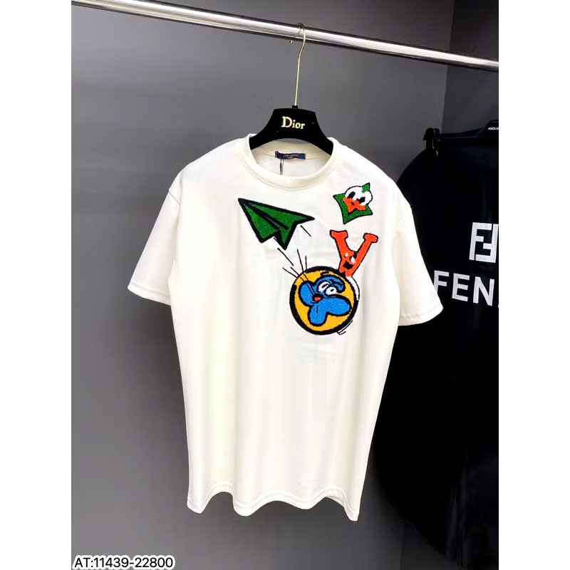  ÁO thun nam LV cổ tròn họa tiết thêu chất len tay ngắn phong cách trẻ trung chuẩn from 