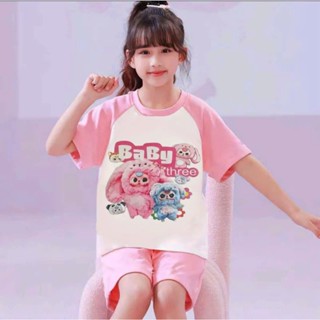 Sét Bộ Quần ÁO Cộc TAY 4 MÀU 4 HÌNH BABY THEREE HOT TREN 2025 DÀNH CHO BÉ GÁI từ 14-40kg