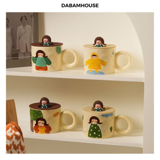 Ly/Cốc Sứ Dabam House Chàng Trai/Cô gái Dễ Thương, Phong Cách Hoạt Hình Kèm Nắp Đậy Silicon