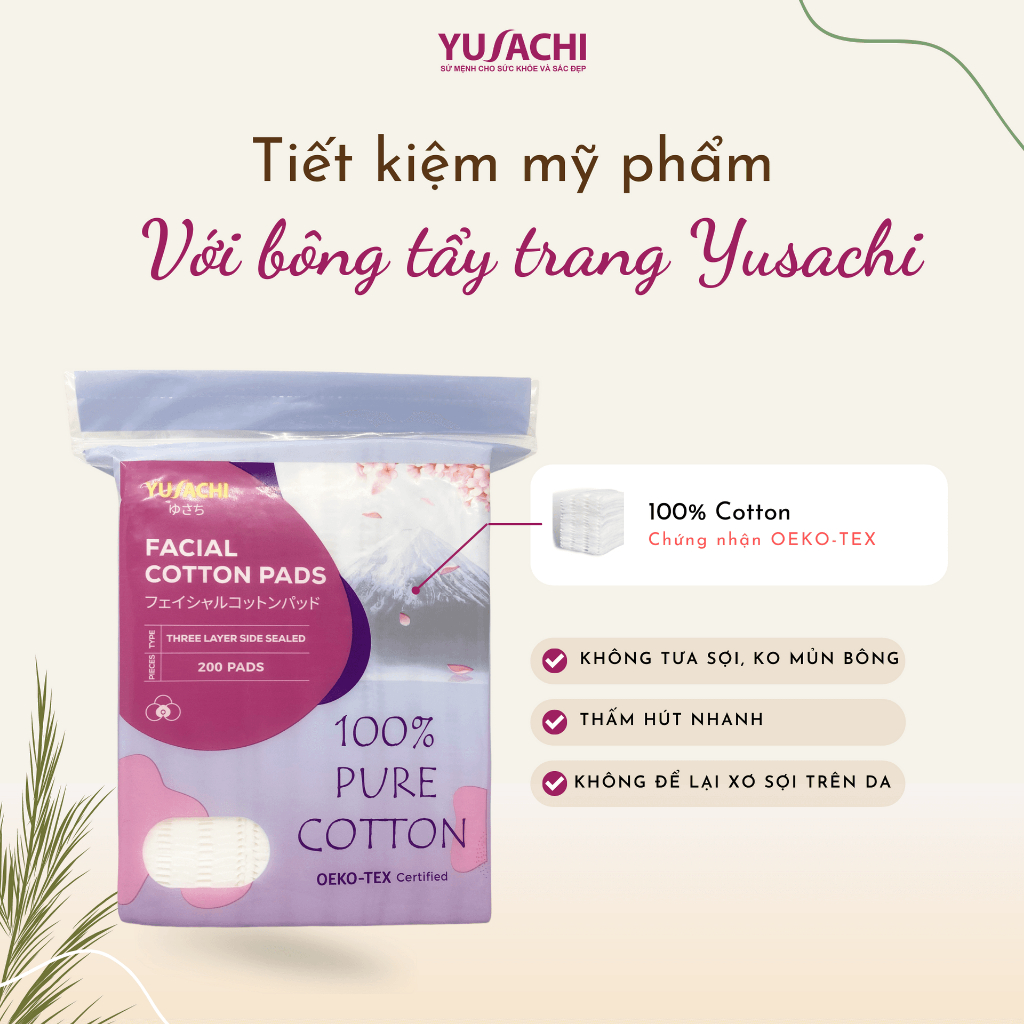 Bông tẩy trang chất lượng Nhật Bản Yusachi 100% cotton chứng nhận Oeko Tex | BigBuy360 - bigbuy360.vn