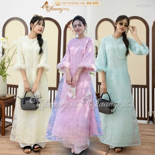 Áo dài cách tân nữ Mỹ Nhân tay lông vũ dáng suông Chaang may sẵn ADC820 áo dài Tết dự tiệc cưới hỏi sự kiện lễ chùa đẹp