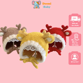 Mũ Len Cho Bé, Mũ Len Trùm Tai Giữ Ấm Mùa Đông Họa Tiết Tai Hươu Siêu Đáng Yêu Doomi Store - HT348
