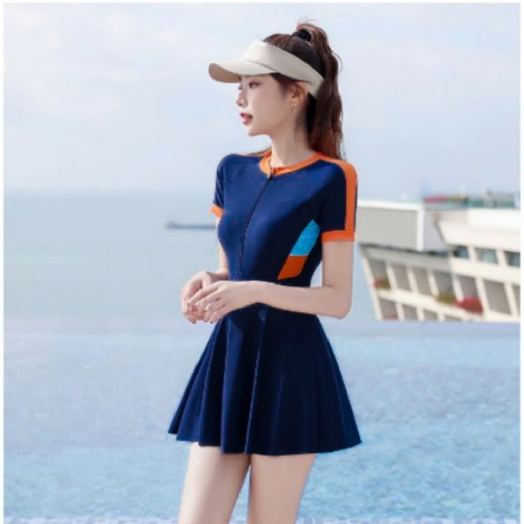 Đồ bơi liền thân nữ bikini váy bơi 1 mảnh và rời mảnh áo có khóa kéo trước kín đáo phối màu thời trang The Queen 052 | BigBuy360 - bigbuy360.vn