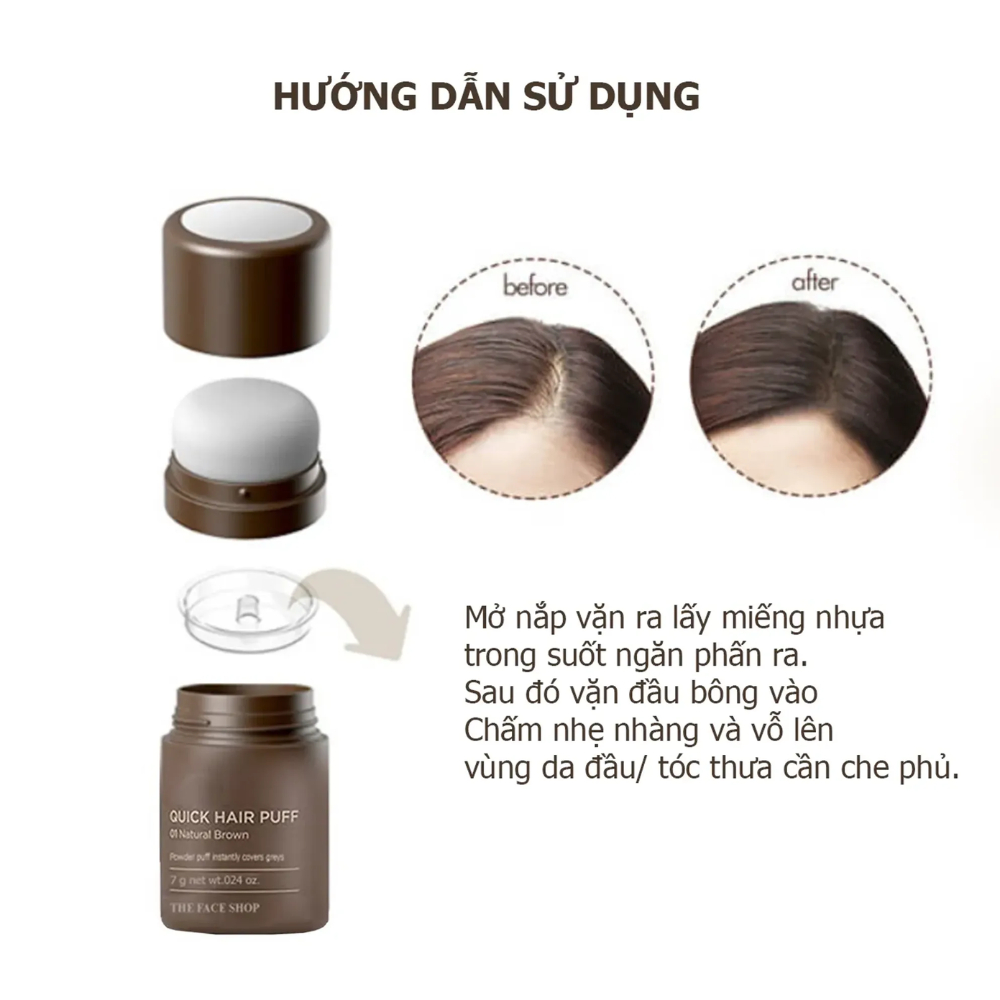 Phấn Che Khuyết Điểm Tóc Che Hói Tóc The Face Shop Quick Hair Puff The Face Shop