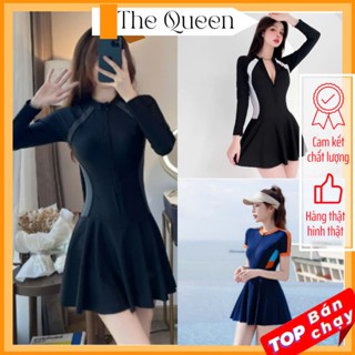 Đồ bơi liền thân nữ Bikini một mảnh kín đáo dạng váy đi biển áo tắm khóa zip tay ngắn & dài size S - 2XL The Queen 082