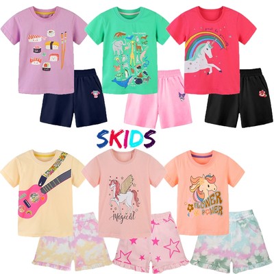 Bộ cộc tay cho bé gái SKIDS quần áo bé gái chất cotton họa tiết đáng yêu mền mại mặc nhà