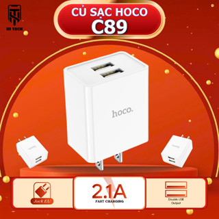 Củ sạc USB, củ sạc nhanh hoco C89 gồm 2 cổng USB, hỗ trợ sạc nhanh 2.1A cho 2 thiết bị cùng lúc, chất liệu PC chân dẹp.