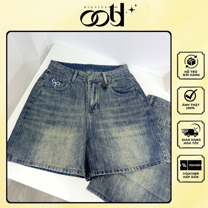 Quần jean ngố bigsize nữ thêu nơ dáng suông [OOTD BIGSIZE]