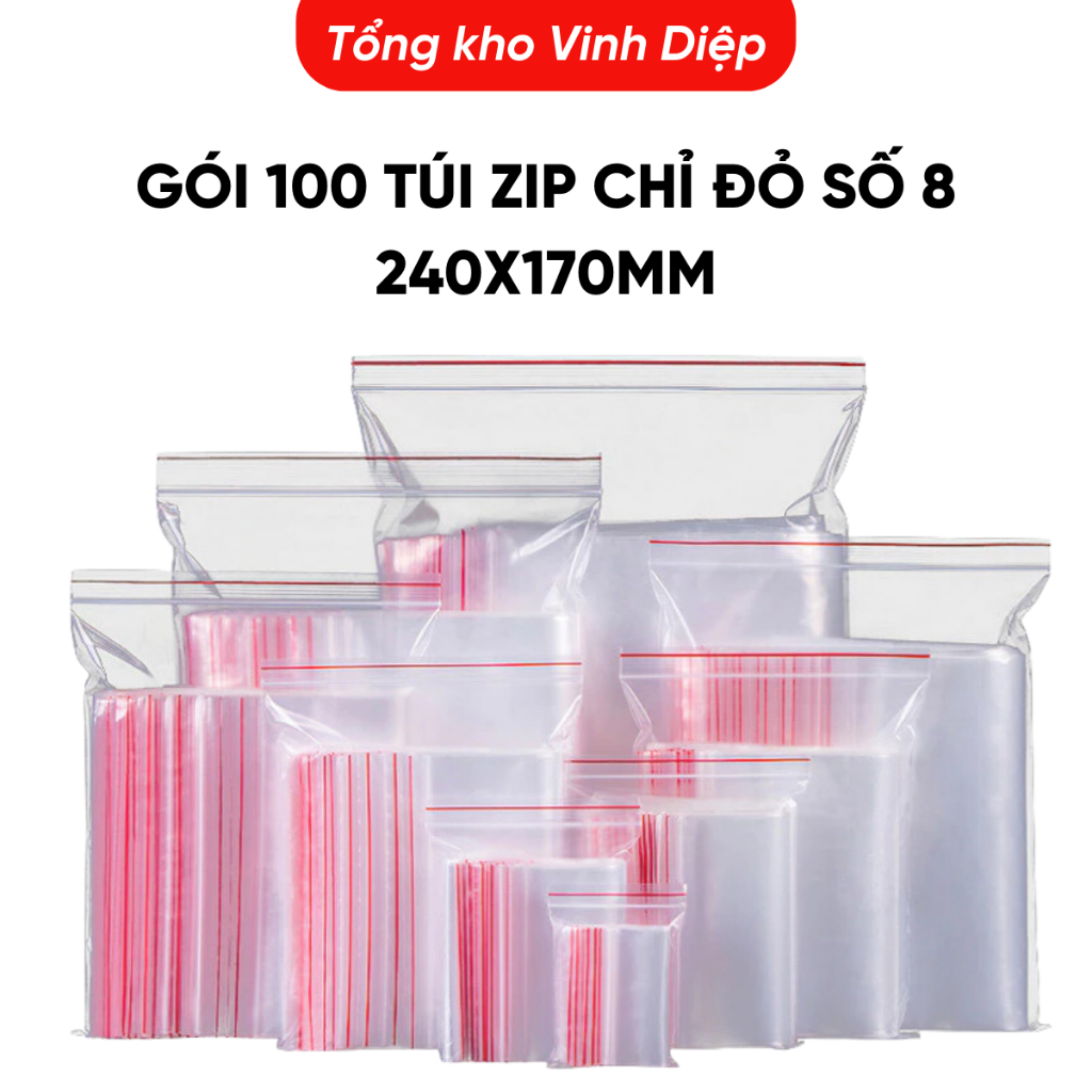 .Túi zipper chỉ đỏ  túi khóa miệng 100 túi/bịch cỡ nhỏ và vừa, túi zip số 1 2 3 4 5 6 7