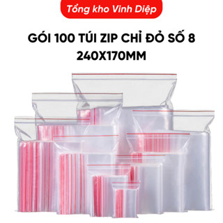 .Túi zipper chỉ đỏ  túi khóa miệng 100 túi/bịch cỡ nhỏ và vừa, túi zip số 1 2 3 4 5 6 7