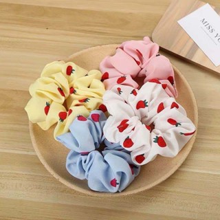 Combo 4 Dây buộc tóc, Cột tóc Scrunchies Co Giãn Họa Tiết Trái Dâu Vải Caro Thời Trang Cho Nữ