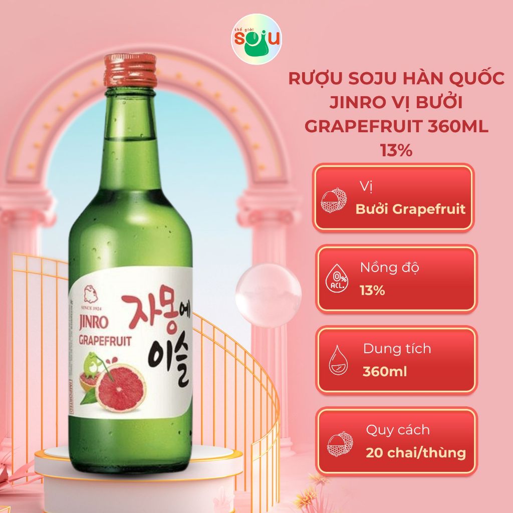 Rượu Soju Hàn Quốc Jinro vị Bưởi Grapefruit 360ml 13%