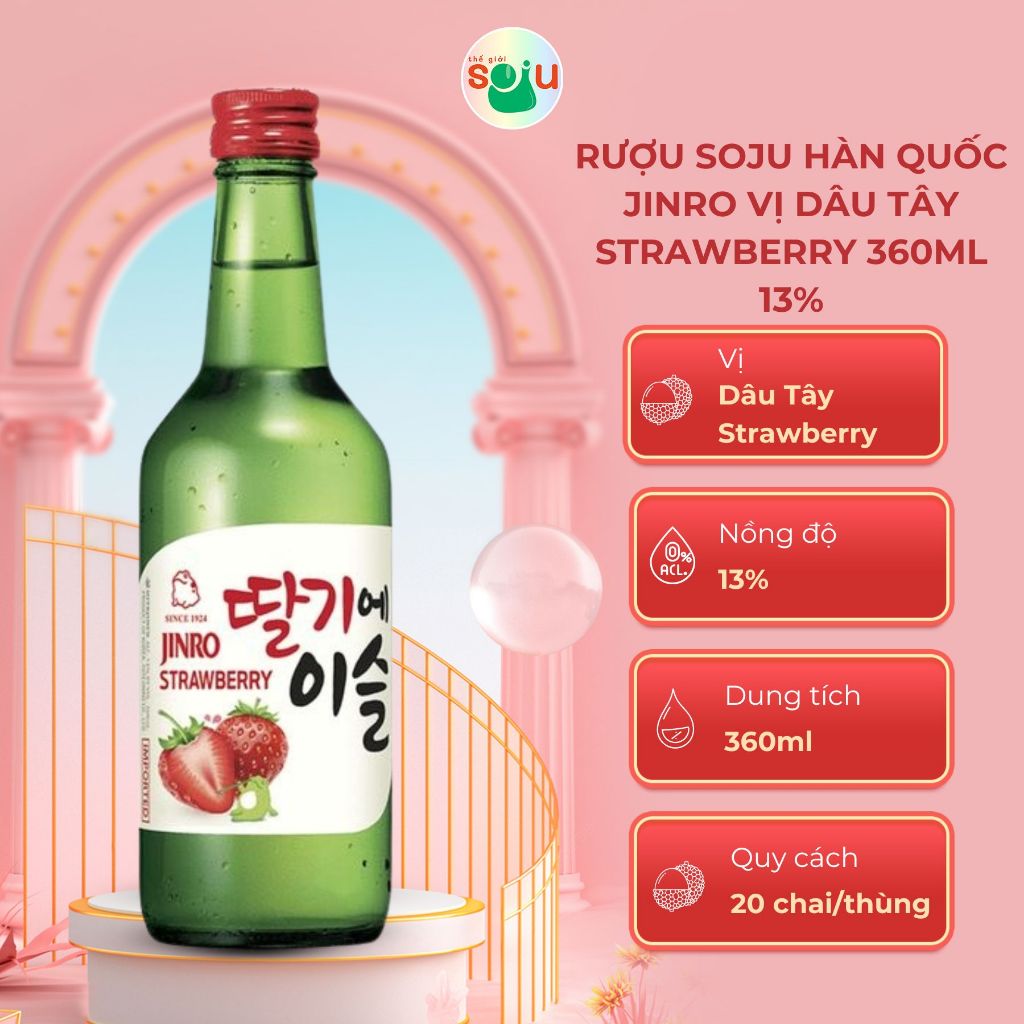 Rượu Soju Hàn Quốc Jinro vị Dâu Tây Strawberry 360ml 13%