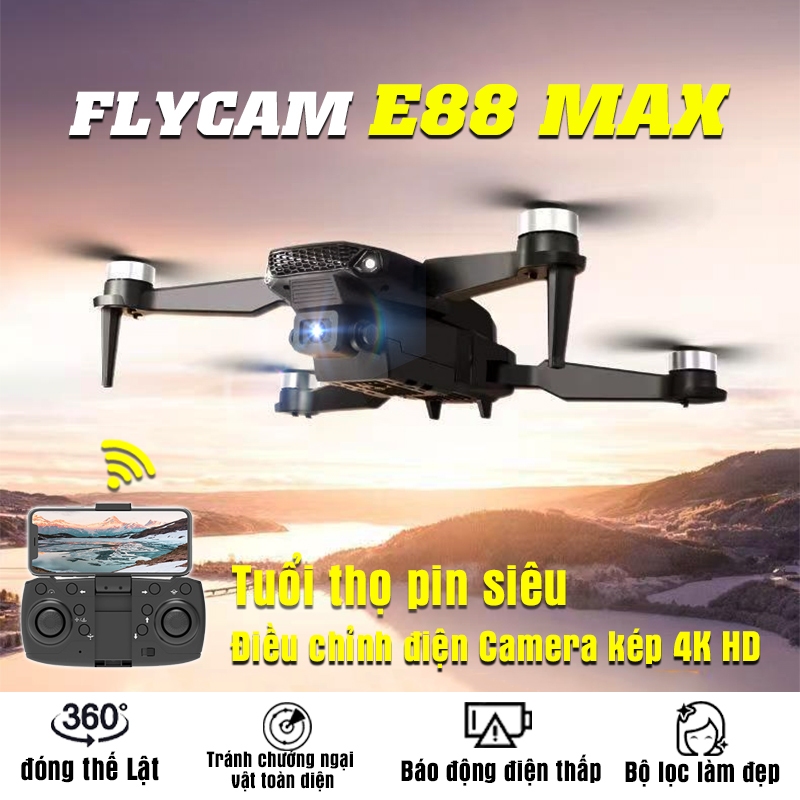 Flycam E88 Max ,4k Drone camera mini Máy Bay Flycam trang bị camera kép 4k,Cuộn 360°,ảnh cử chỉ,Dron