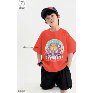 Set đồ bé trai ELAINE gồm áo cotton cộc tay hình Capybara mix quần kaki hàng cao cấp | ELN248